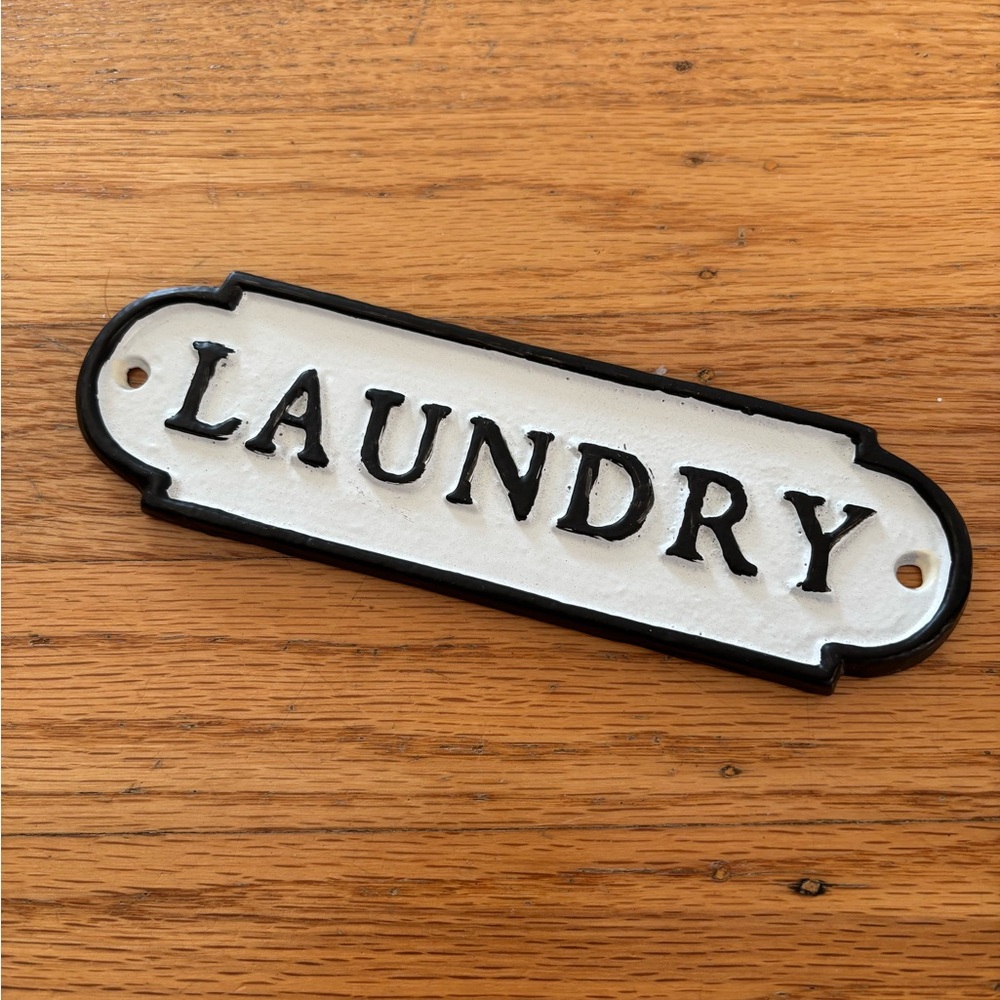 Rare & HTF Pottery Barn Cast Iron Metal Laundry Wall Door Sign Plaque
